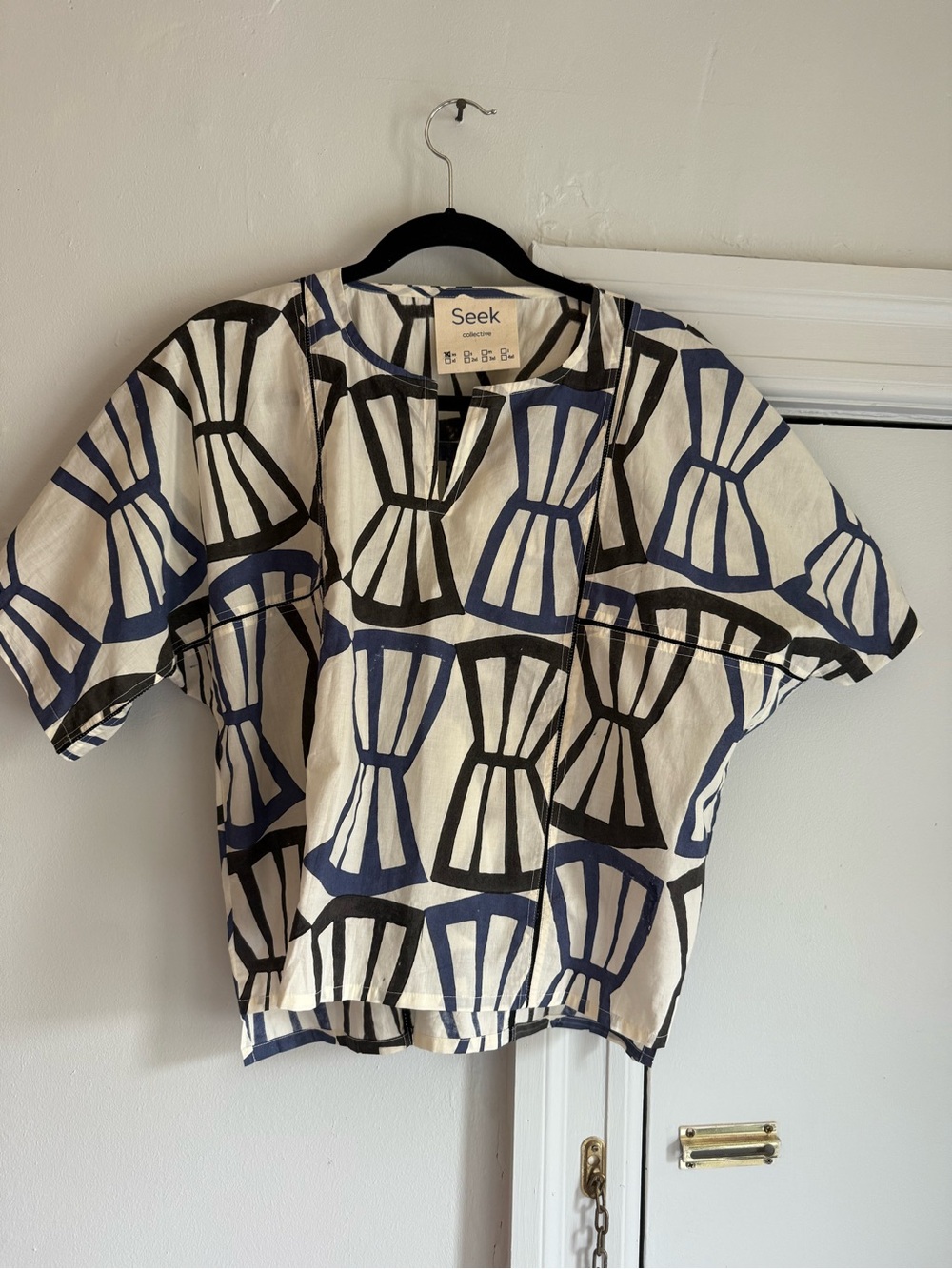 Seek Navy & Black Patterned Cotton Top - Women's